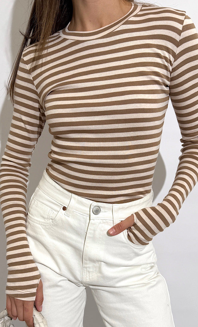 Catherine mocha striped shirt