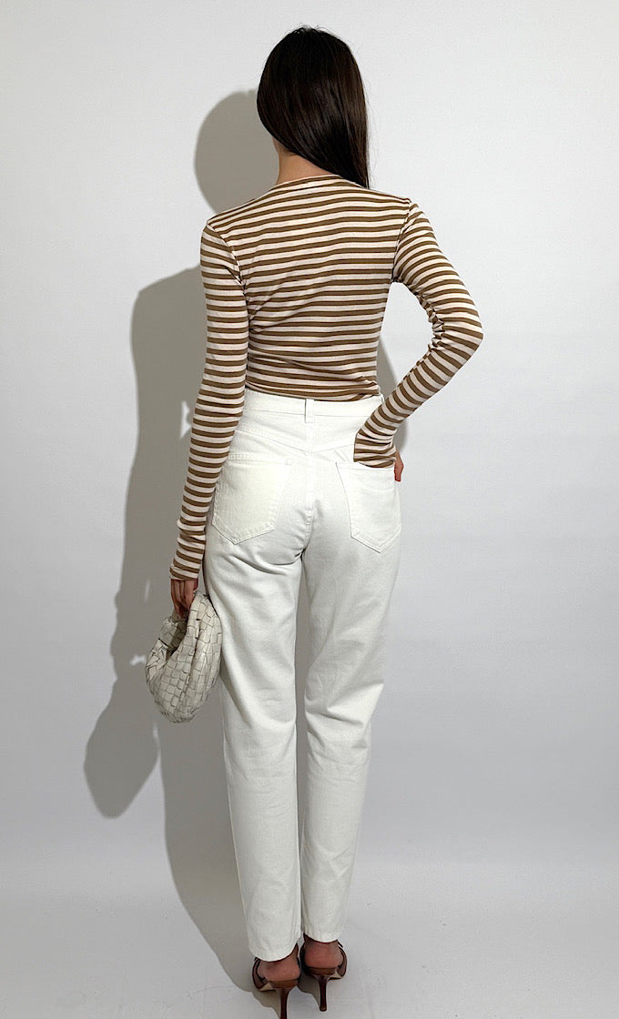 Catherine mocha striped shirt